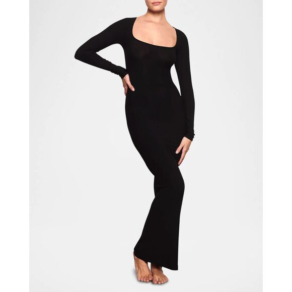 SKIMS Soft Lounge Ribbed Maxi‎ Dress Black XS - Picture 1 of 7
